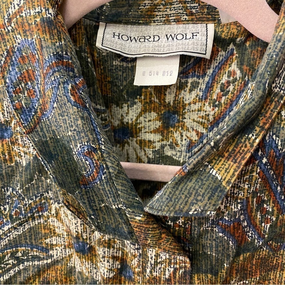 Vintage Howard Wolf Abstract Floral Button Down Dress 80s designer size 12 - Picture 5 of 9